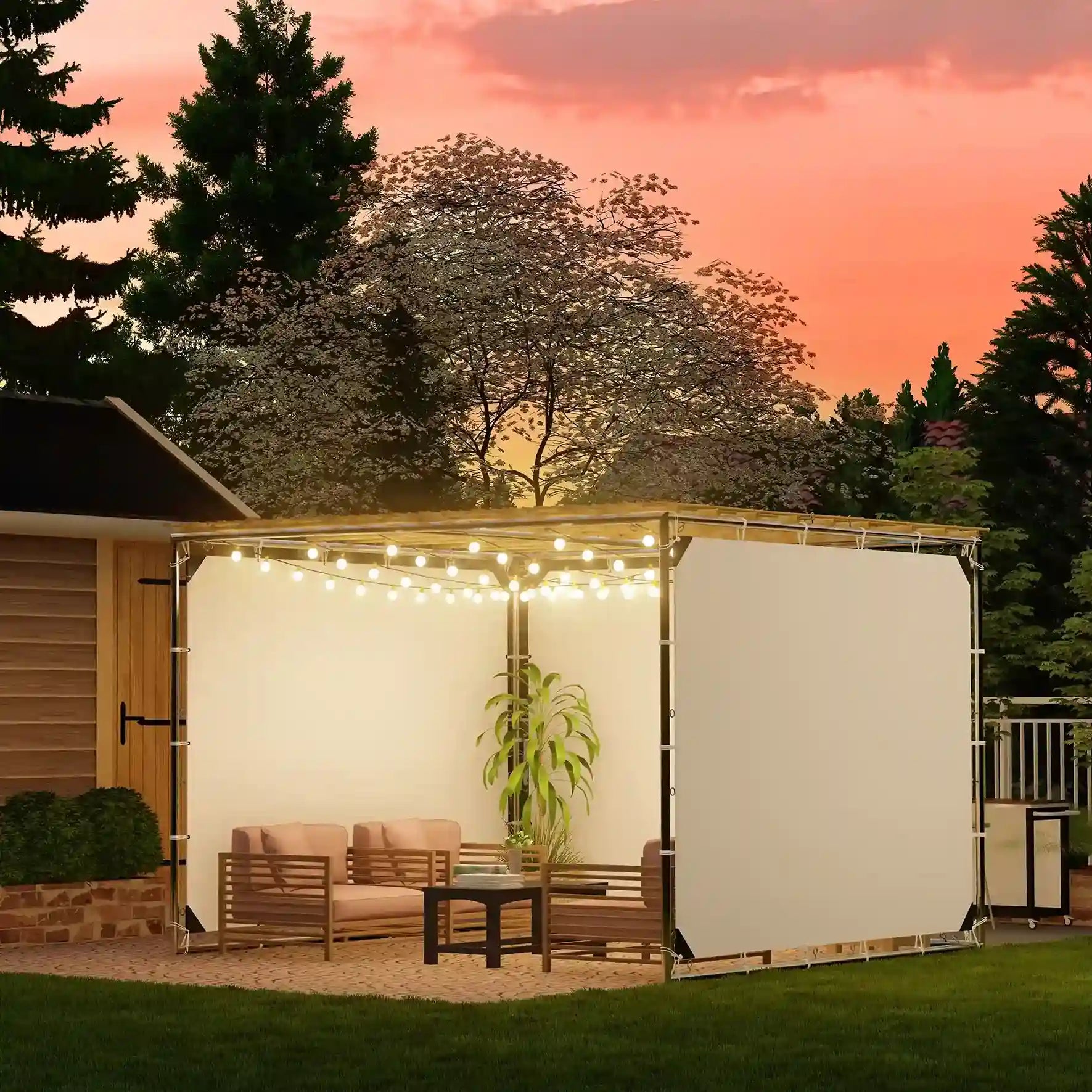 Modern sukkah with lights