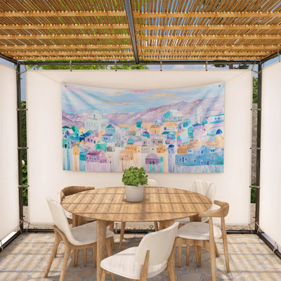 Sukkah decoration hanging in a sukkah