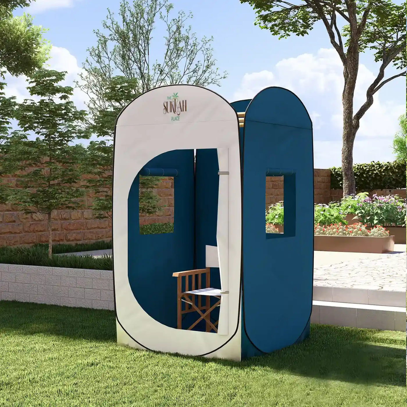 Portable sukkah in the backyard